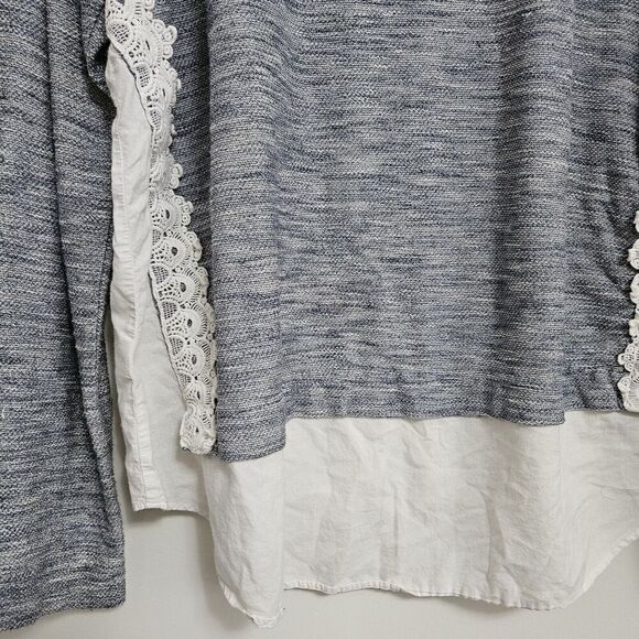 Crown and IVY Women's Gray & White Top w/White Shirt Tail Side Inserts Lace 2X - Picture 6 of 8